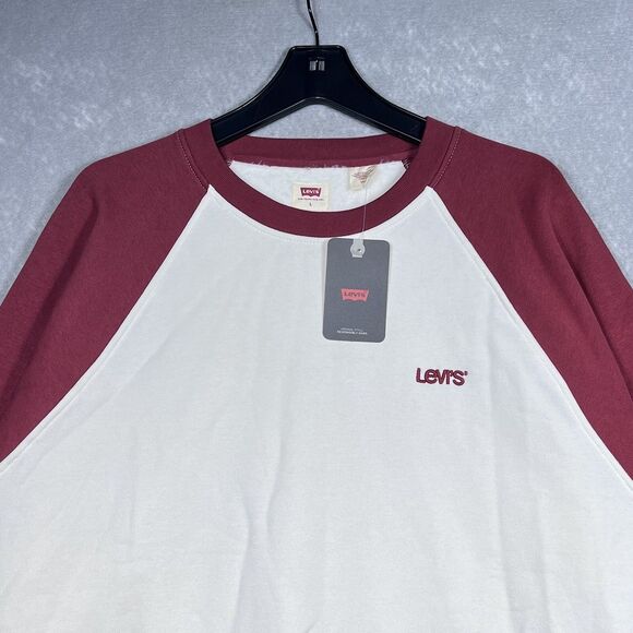 Levis Sweater Mens Large Red White Blue Color block Crew Neck Sweatshirt Relaxed - Picture 2 of 13